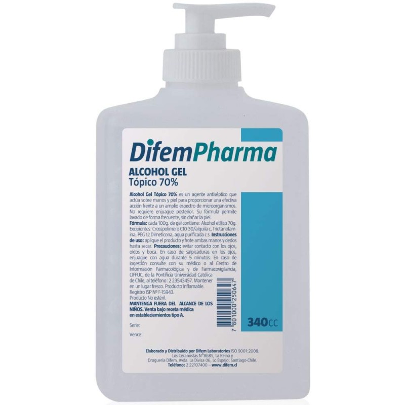Alcohol Gel 70º 340cc Difem Pharma