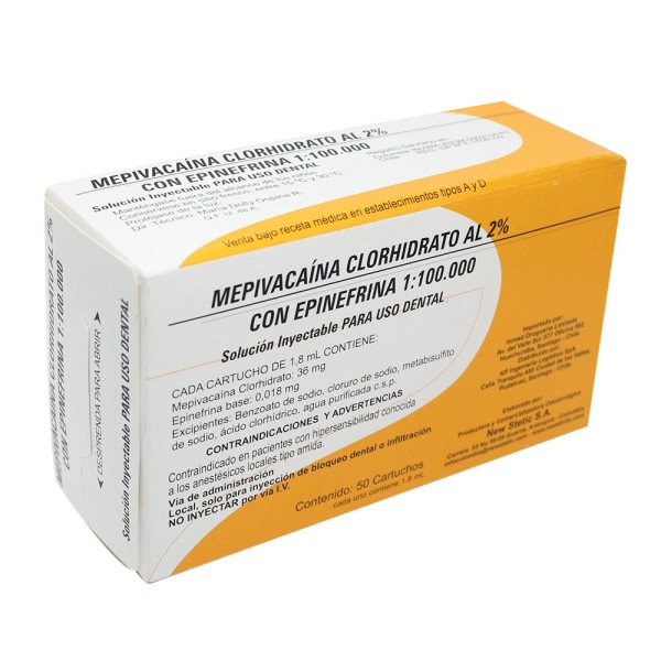 Anestesia Dental Odontocaina con Mepivacaína 2% y Epinefrina 1:1000.000 New Stetic