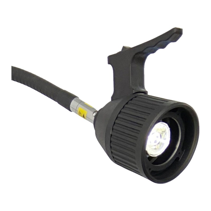Lámpara de examen LED Touch Minston KS-Q3D negra: detalle del cabezal LED y brazo flexible.