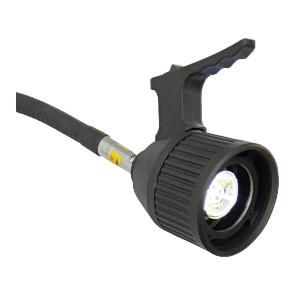 Lámpara de examen LED Touch Minston KS-Q3D negra: detalle del cabezal LED y brazo flexible.