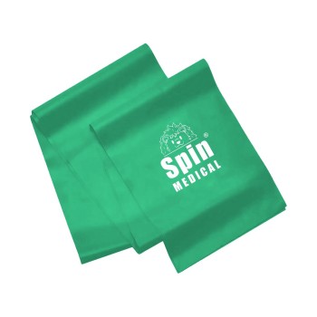 Banda elástica Spin Medical 1,5 m color verde con logo, resistencia fuerte para kinesiología y fortalecimiento