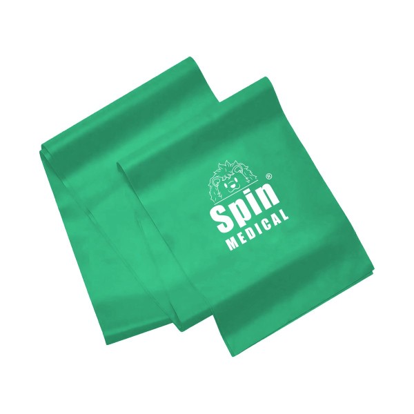 Banda elástica Spin Medical 1,5 m color verde con logo, resistencia fuerte para kinesiología y fortalecimiento