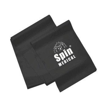Banda elástica Spin Medical 1,5 m color negra con logo, resistencia muy fuerte para kinesiología y fortalecimiento.