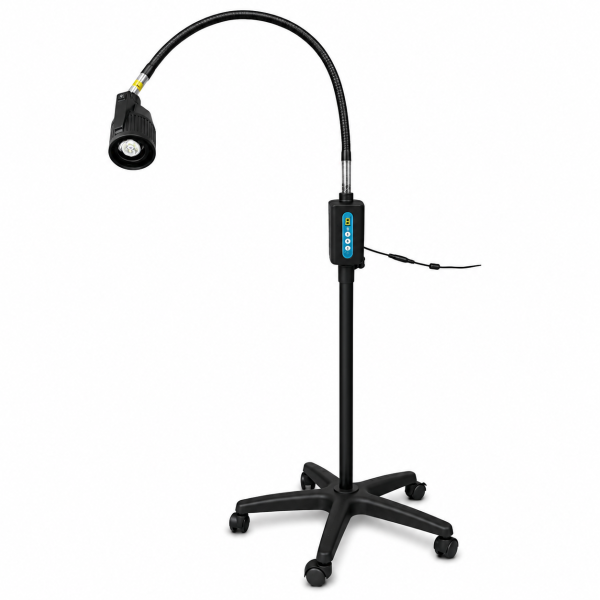 Lámpara de examen LED Touch Minston KS-Q3D negra con base móvil y brazo flexible.
