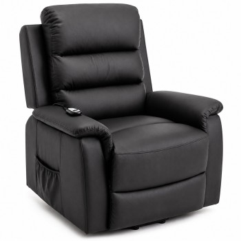 Sillón reclinable eléctrico berger TheraLift TM3004 TheraMart con tapiz negro, respaldo acolchado y control remoto.
