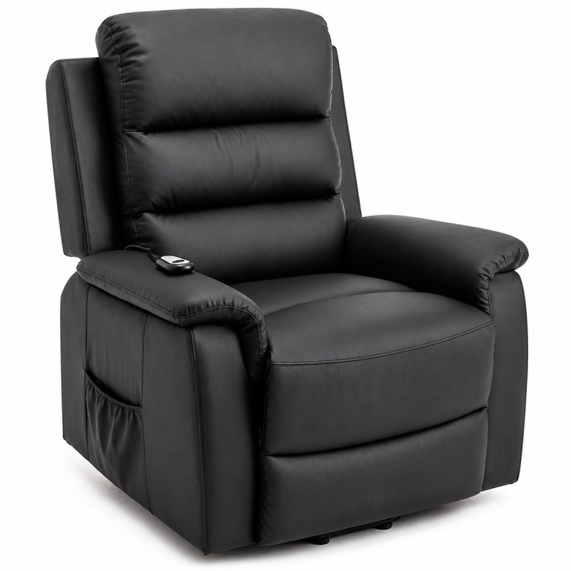 Sillón reclinable eléctrico berger TheraLift TM3004 TheraMart con tapiz negro, respaldo acolchado y control remoto.