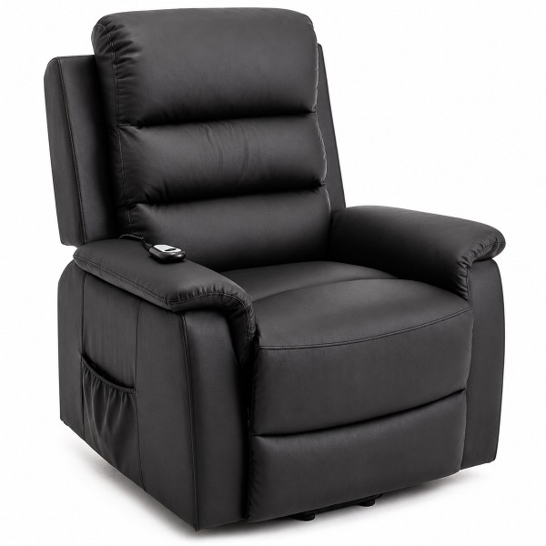 Sillón reclinable eléctrico berger TheraLift TM3004 TheraMart con tapiz negro, respaldo acolchado y control remoto.
