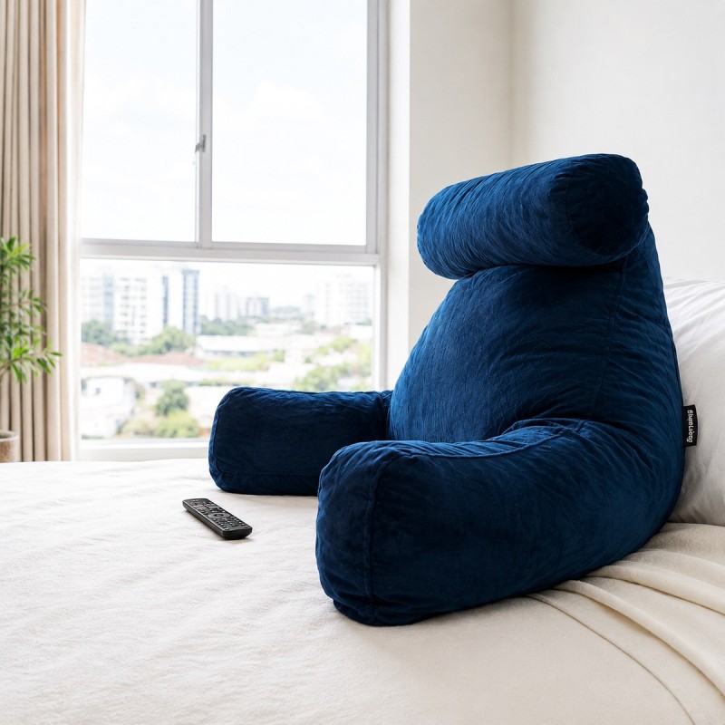 Vista lateral del cojín respaldo para cama TheraLiving Royal TM414, con diseño XL y apoyo acolchado para mayor confort.
