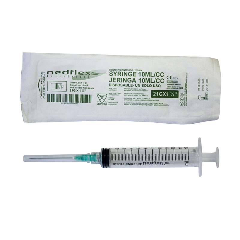 Jeringa 10 cc con aguja 21G X 1 ½"...